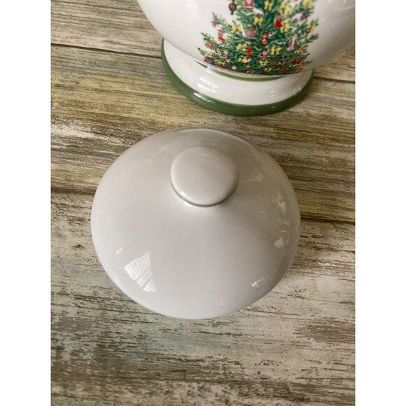Radko Traditions Christmas Tree Sugar Bowl w/ Lid Green Trim 2000s - Picture 8 of 12